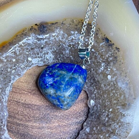Lapis Lazuli tumble pendant pyrite necklace silver plated blue gold - Picture 1 of 5